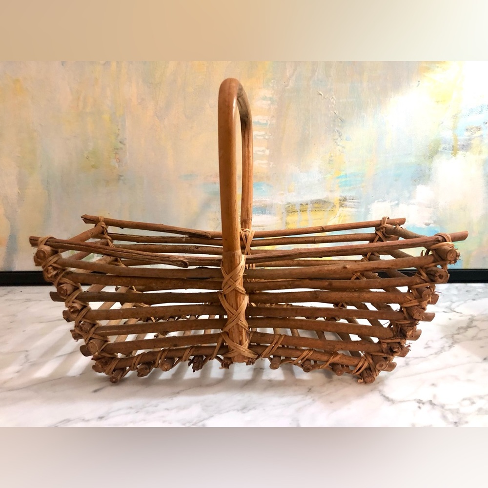 Rustic Wooden Basket with Handle
